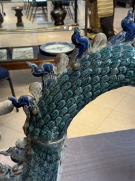 A pair of large Chinese polychrome-glazed Shiwan stoneware dragons, 19th C.