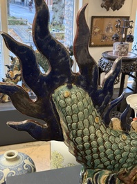 A large Chinese polychrome-glazed Shiwan stoneware dragon, 19th C.