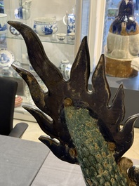 A pair of large Chinese polychrome-glazed Shiwan stoneware dragons, 19th C.