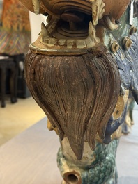 A pair of large Chinese polychrome-glazed Shiwan stoneware dragons, 19th C.