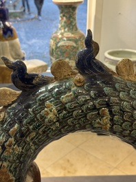 A pair of large Chinese polychrome-glazed Shiwan stoneware dragons, 19th C.