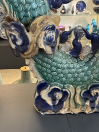 A large Chinese polychrome-glazed Shiwan stoneware dragon, 19th C.