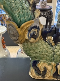 A large Chinese polychrome-glazed Shiwan stoneware dragon, 19th C.