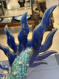 A pair of large Chinese polychrome-glazed Shiwan stoneware dragons, 19th C.