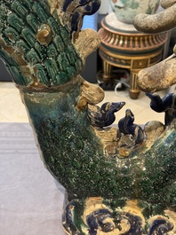 A pair of large Chinese polychrome-glazed Shiwan stoneware dragons, 19th C.