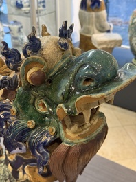 A pair of large Chinese polychrome-glazed Shiwan stoneware dragons, 19th C.