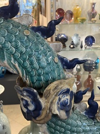 A large Chinese polychrome-glazed Shiwan stoneware dragon, 19th C.