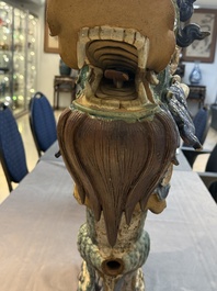 A pair of large Chinese polychrome-glazed Shiwan stoneware dragons, 19th C.