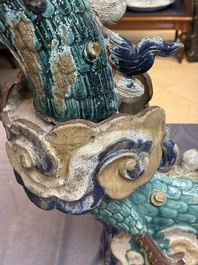 A pair of large Chinese polychrome-glazed Shiwan stoneware dragons, 19th C.