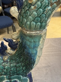 A pair of large Chinese polychrome-glazed Shiwan stoneware dragons, 19th C.