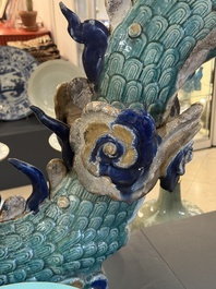 A large Chinese polychrome-glazed Shiwan stoneware dragon, 19th C.