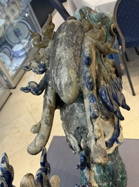 A pair of large Chinese polychrome-glazed Shiwan stoneware dragons, 19th C.