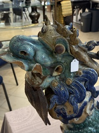 A pair of large Chinese polychrome-glazed Shiwan stoneware dragons, 19th C.