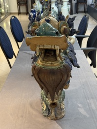 A pair of large Chinese polychrome-glazed Shiwan stoneware dragons, 19th C.