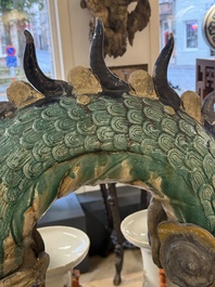 A large Chinese polychrome-glazed Shiwan stoneware dragon, 19th C.