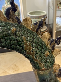 A pair of large Chinese polychrome-glazed Shiwan stoneware dragons, 19th C.