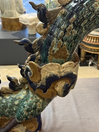 A pair of large Chinese polychrome-glazed Shiwan stoneware dragons, 19th C.