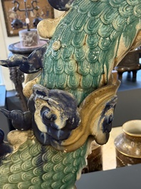 A large Chinese polychrome-glazed Shiwan stoneware dragon, 19th C.