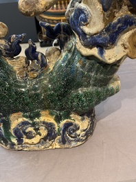 A pair of large Chinese polychrome-glazed Shiwan stoneware dragons, 19th C.