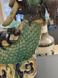 A large Chinese polychrome-glazed Shiwan stoneware dragon, 19th C.
