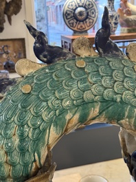 A large Chinese polychrome-glazed Shiwan stoneware dragon, 19th C.