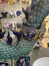 A large Chinese polychrome-glazed Shiwan stoneware dragon, 19th C.