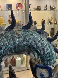 A large Chinese polychrome-glazed Shiwan stoneware dragon, 19th C.