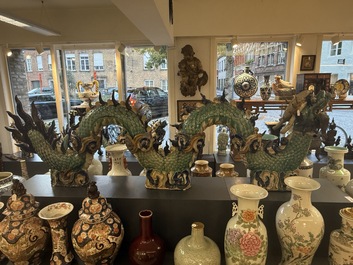 A large Chinese polychrome-glazed Shiwan stoneware dragon, 19th C.