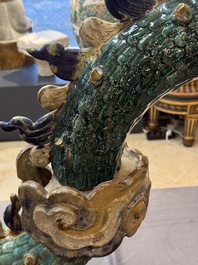 A pair of large Chinese polychrome-glazed Shiwan stoneware dragons, 19th C.