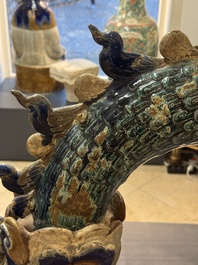 A pair of large Chinese polychrome-glazed Shiwan stoneware dragons, 19th C.