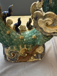 A pair of large Chinese polychrome-glazed Shiwan stoneware dragons, 19th C.