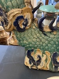 A large Chinese polychrome-glazed Shiwan stoneware dragon, 19th C.