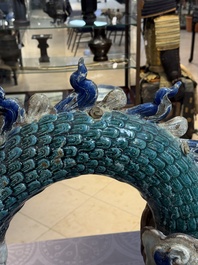 A pair of large Chinese polychrome-glazed Shiwan stoneware dragons, 19th C.