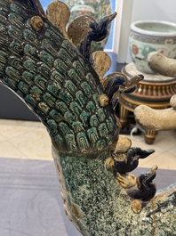 A pair of large Chinese polychrome-glazed Shiwan stoneware dragons, 19th C.