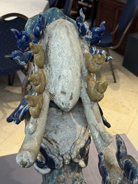 A pair of large Chinese polychrome-glazed Shiwan stoneware dragons, 19th C.