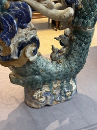 A pair of large Chinese polychrome-glazed Shiwan stoneware dragons, 19th C.