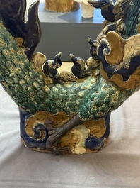 A pair of large Chinese polychrome-glazed Shiwan stoneware dragons, 19th C.