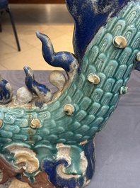 A pair of large Chinese polychrome-glazed Shiwan stoneware dragons, 19th C.
