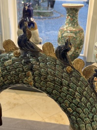 A pair of large Chinese polychrome-glazed Shiwan stoneware dragons, 19th C.