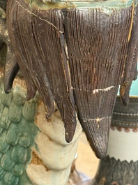 A large Chinese polychrome-glazed Shiwan stoneware dragon, 19th C.