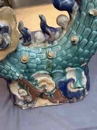 A pair of large Chinese polychrome-glazed Shiwan stoneware dragons, 19th C.