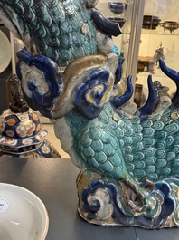 A large Chinese polychrome-glazed Shiwan stoneware dragon, 19th C.