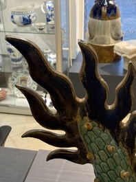 A pair of large Chinese polychrome-glazed Shiwan stoneware dragons, 19th C.