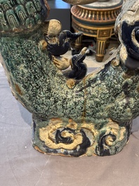 A pair of large Chinese polychrome-glazed Shiwan stoneware dragons, 19th C.