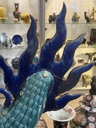 A large Chinese polychrome-glazed Shiwan stoneware dragon, 19th C.