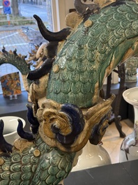 A large Chinese polychrome-glazed Shiwan stoneware dragon, 19th C.