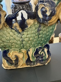 A large Chinese polychrome-glazed Shiwan stoneware dragon, 19th C.