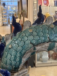 A large Chinese polychrome-glazed Shiwan stoneware dragon, 19th C.