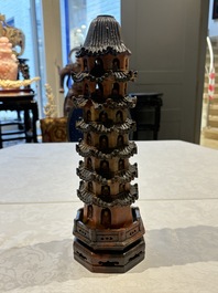 A pair of Chinese soapstone pagodas, 19/20th C.