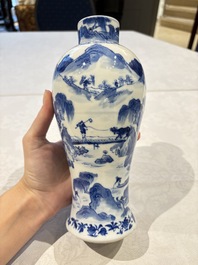 Two pairs of Chinese blue and white covered vases and a large covered vase, 19th C.